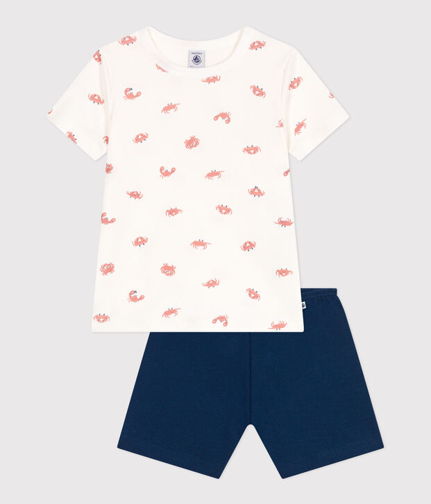 Children's short crab-print cotton pyjamas blue/multicolor