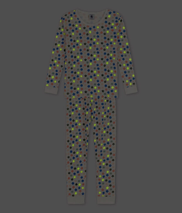 Girls' Glow-In-The-Dark Retro Floral Snugfit Cotton Pyjamas white/multicolor