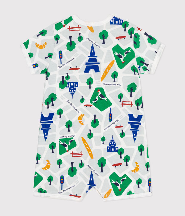 Babies' Short Cotton Playsuit white/blue