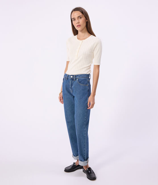 Women's short-sleeved plain cotton T-shirt MILK Ecru