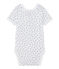 Newborn baby girls' short-sleeved printed bodysuit ECUME white/MEDIEVAL blue