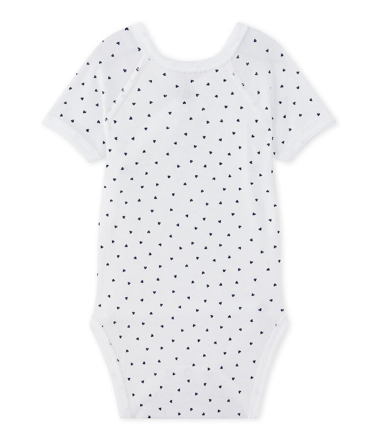 Newborn baby girls' short-sleeved printed bodysuit white/blue