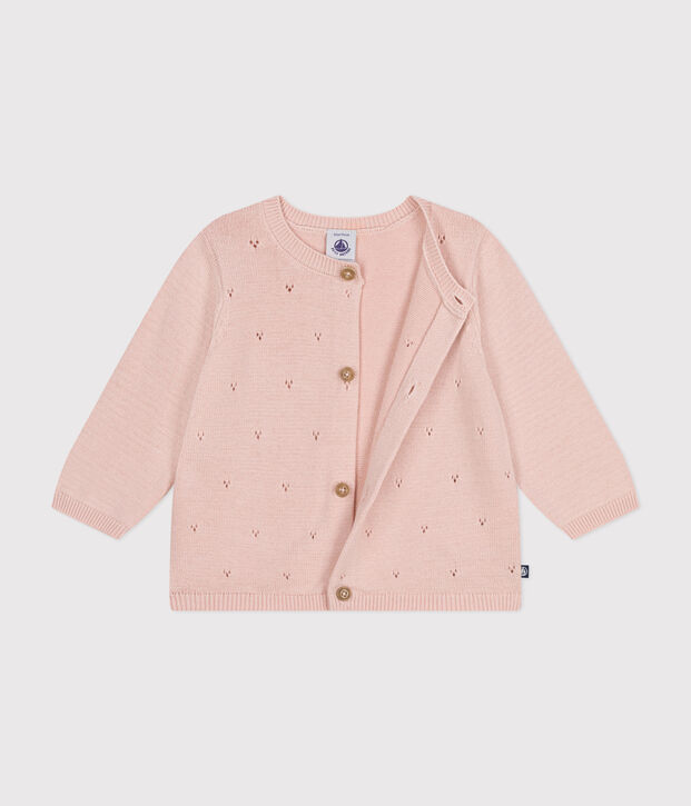 Babies' Openwork Knitted Cotton Cardigan pink