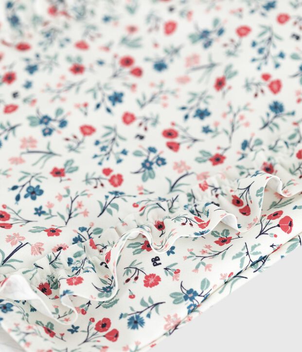 Babies' one-piece swimsuit with frills and a floral print. white/multicolor