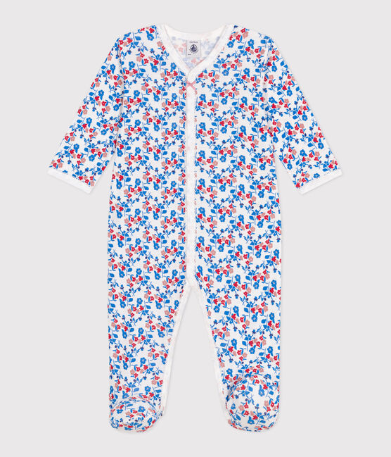 Babies' floral cotton pyjamas MARSHMALLOW white/MULTICO white