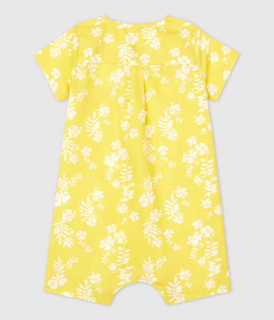 Babies' Organic Poplin Hawaii Print Short Playsuit ORGE yellow/MARSHMALLOW white