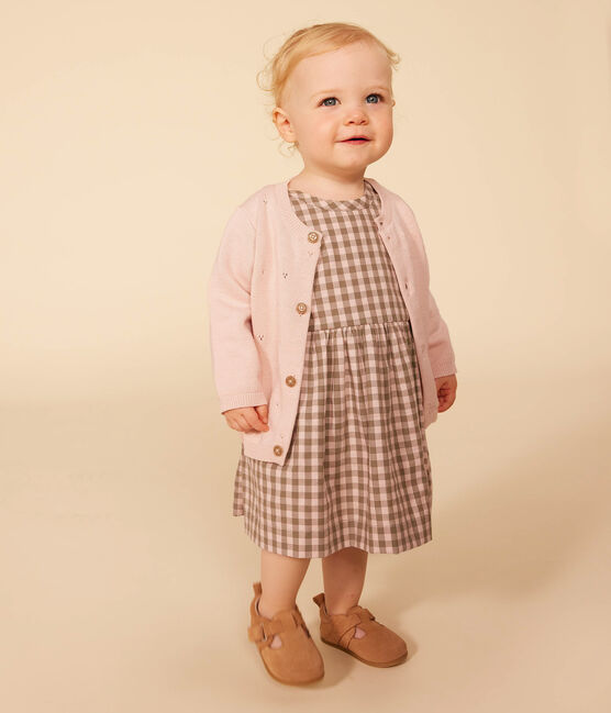 Babies' Openwork Knitted Cotton Cardigan SALINE pink