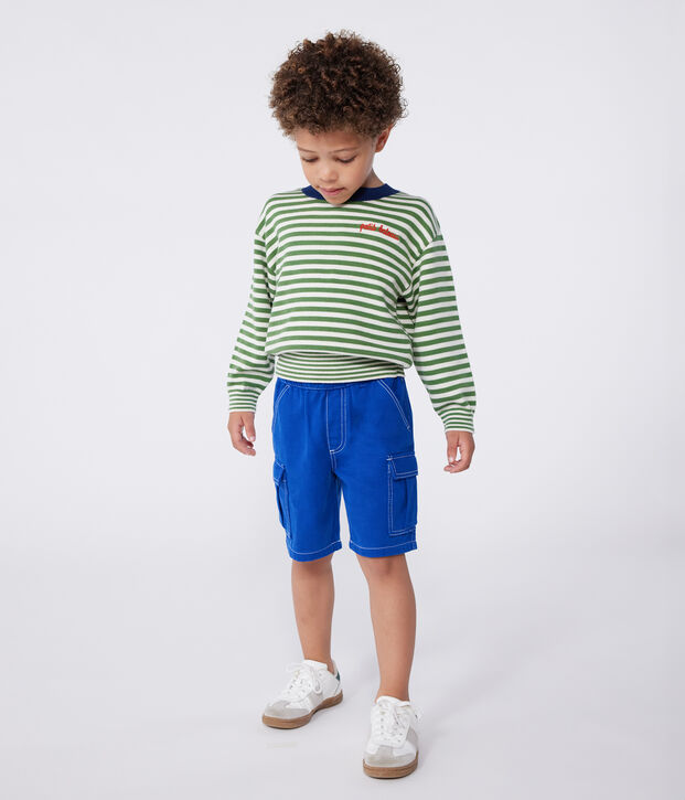 Children's stripy cotton jumper green/ecru