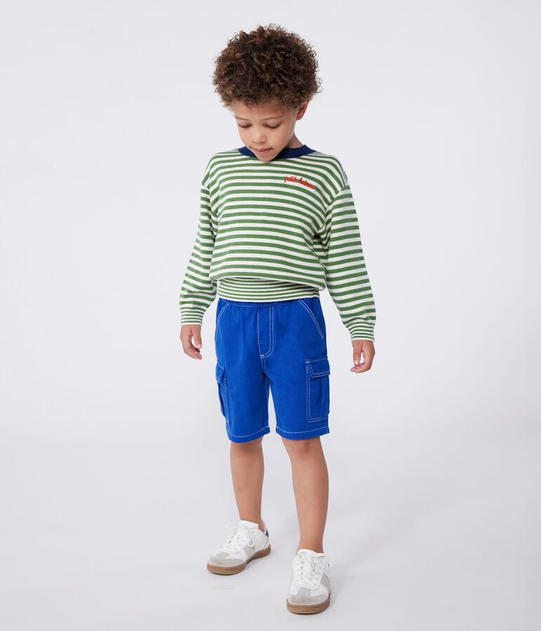 Children's stripy cotton jumper green/ecru