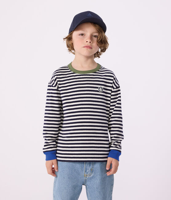 Children's long-sleeved stripy cotton T-shirt SOIR blue/MILK