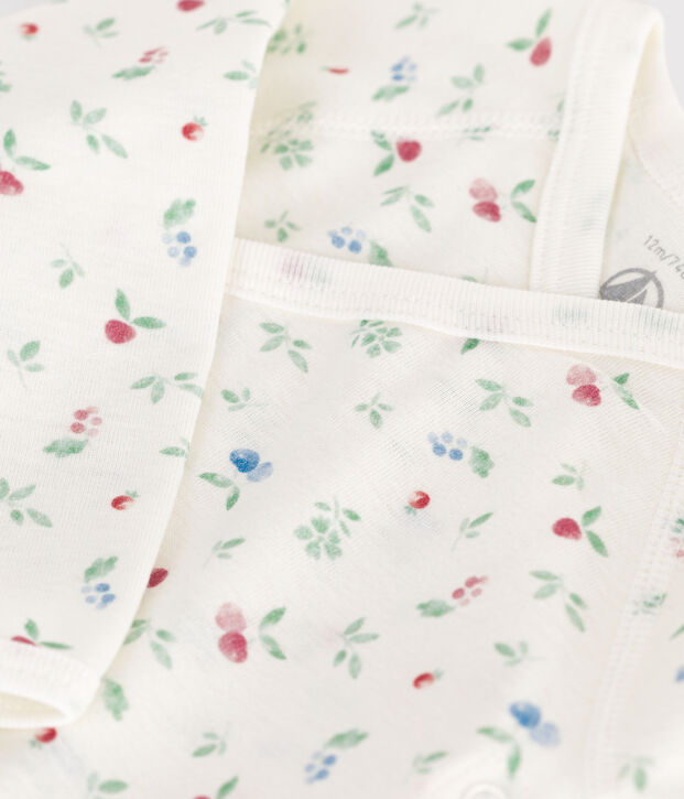 Babies' long-sleeved wrapover cotton bodysuit white/multicolor