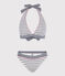 Women's two-piece stripy swimsuit MARSHMALLOW white/MEDIEVAL blue
