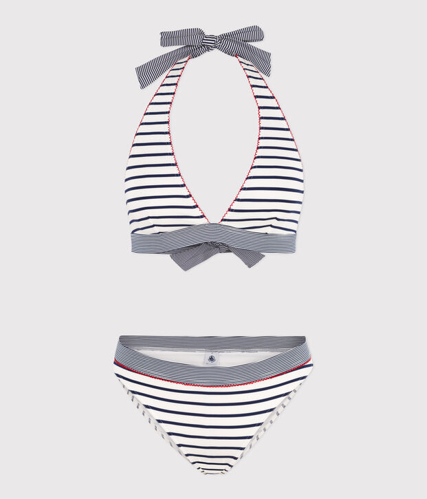 Women's two-piece stripy swimsuit white/blue