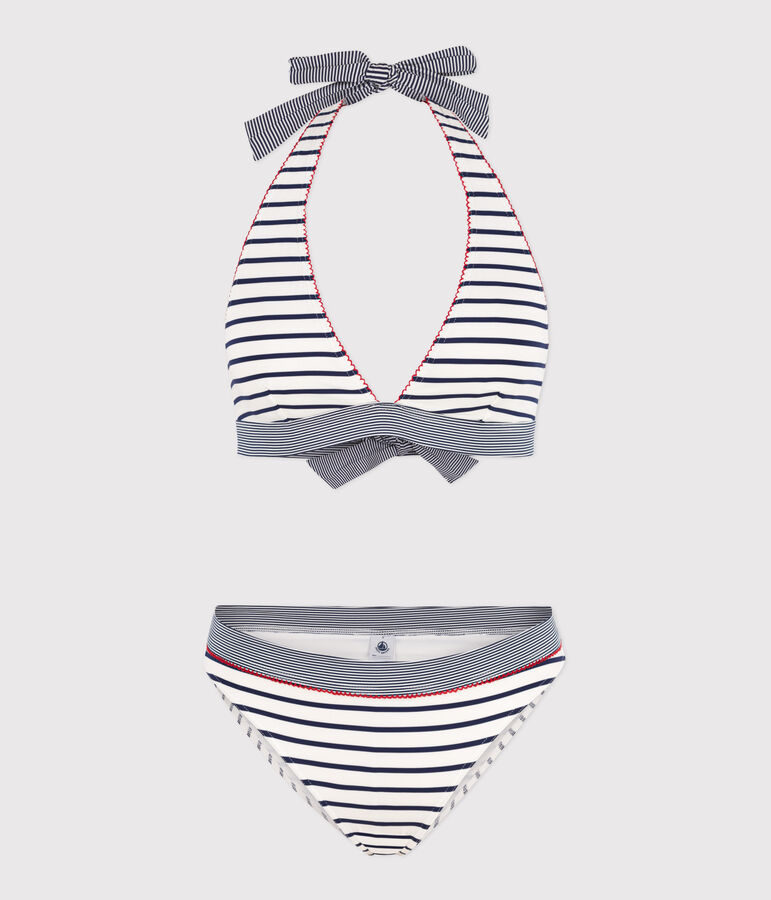 Women's two-piece stripy swimsuit white/blue