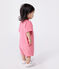 Babies' short-sleeved plain cotton towelling playsuit with a badge PEONIA pink