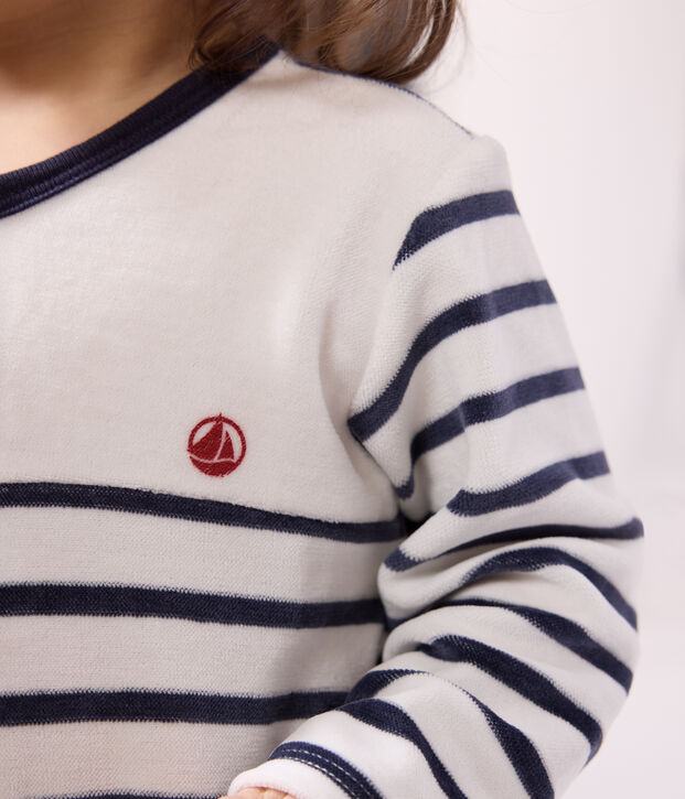 Babies' Stripy Velour Pyjamas white/blue