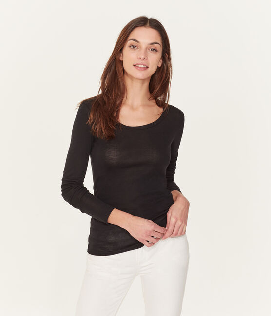 Women's long-sleeved lightweight cotton t-shirt NOIR black