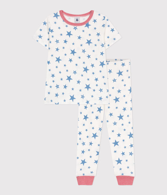 Children's star print cotton pyjamas MARSHMALLOW white/ALASKA blue
