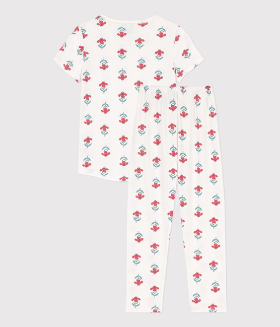 Girls' Floral Short-Sleeved Cotton Pyjamas MARSHMALLOW white/MULTICO white