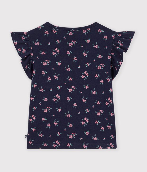 Children's short-sleeved floral print T-shirt blue/multicolor