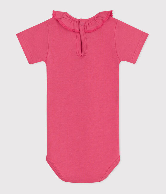 Babies' short-sleeved plain cotton body PEONIA pink