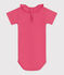 Babies' short-sleeved plain cotton body PEONIA pink