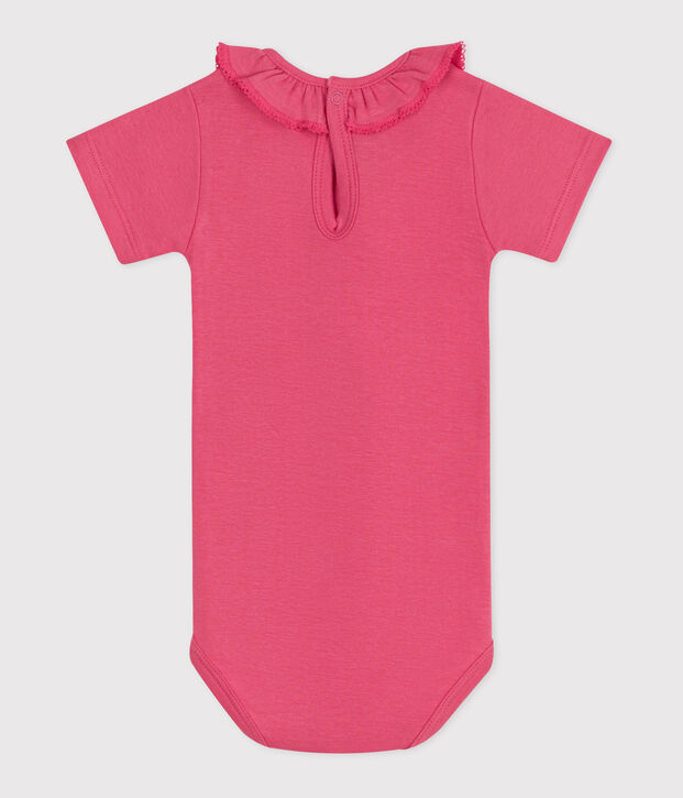 Babies' short-sleeved plain cotton body pink