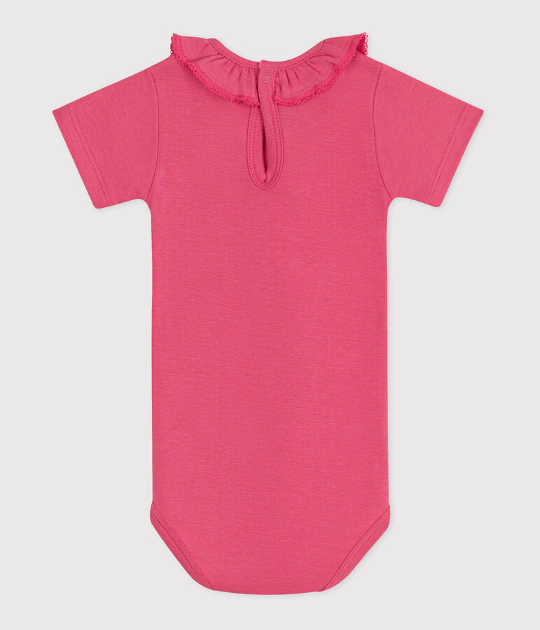 Babies' short-sleeved plain cotton body pink