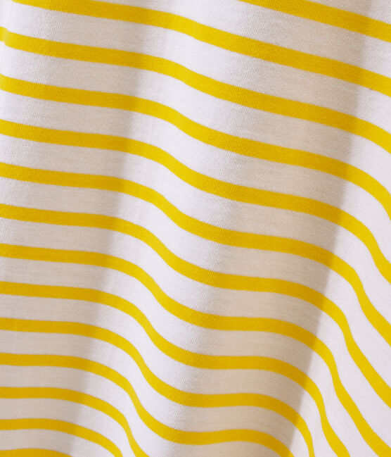 Women's striped dress with 3/4-length sleeves MARSHMALLOW white/SHINE yellow