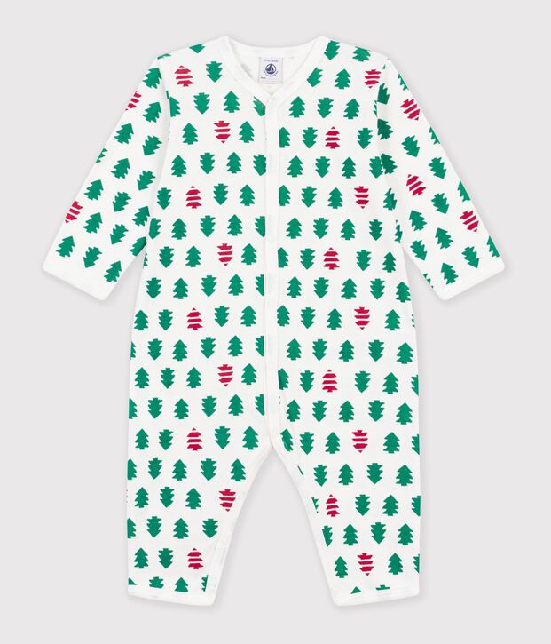 Babies' footless fir tree print cotton pyjama suit white/multicolor