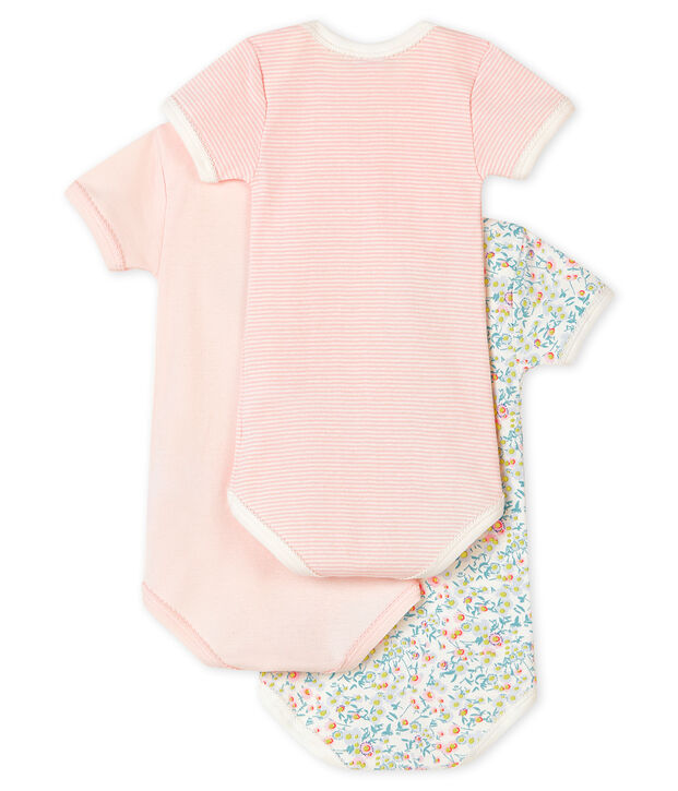 Baby girls' short-sleeved pastel bodysuit - Set of 3 multicolor