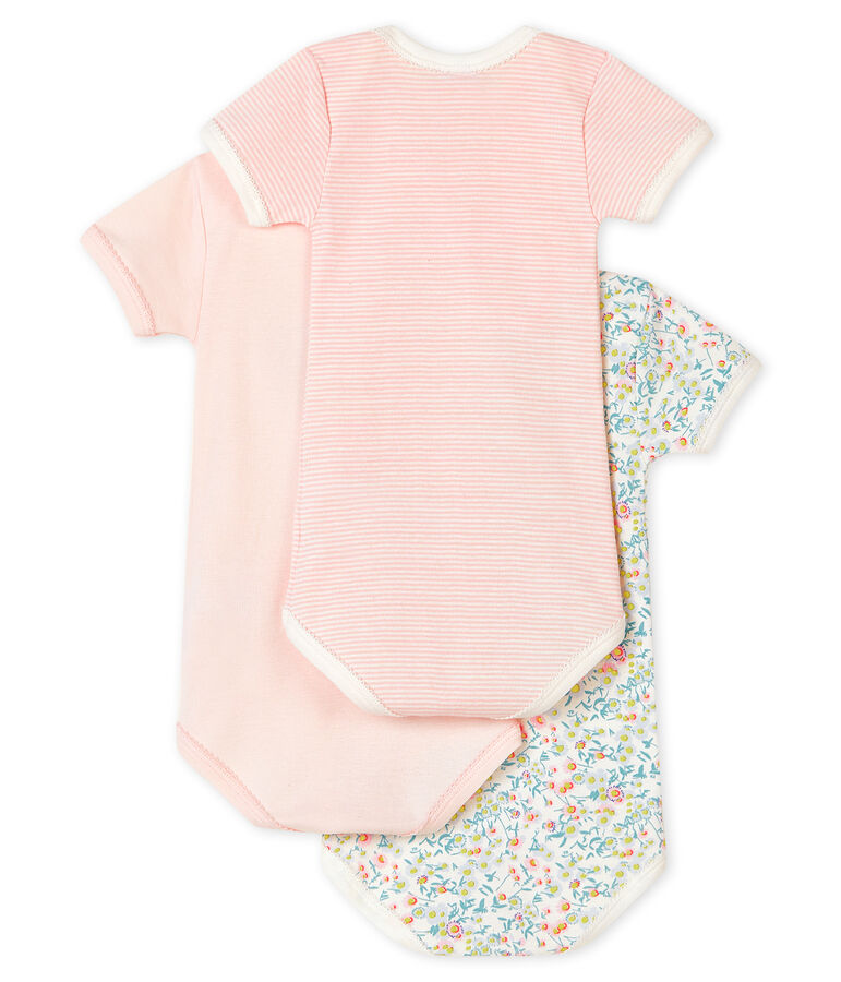Baby girls' short-sleeved pastel bodysuit - Set of 3 multicolor