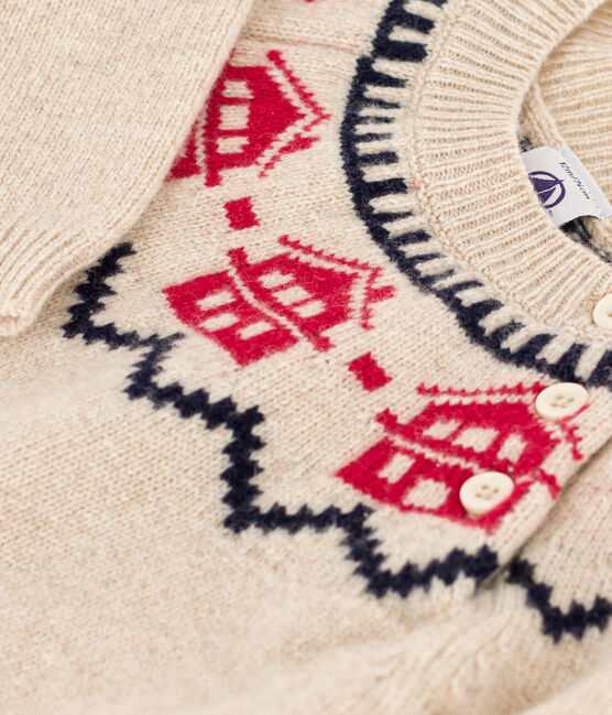 Babies' Wool/Cotton Jacquard Knitted Pullover MONTELIMAR beige/MULTICO white