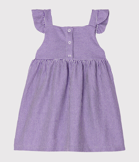 Baby Girls' Pinstriped Dress REAL purple/MARSHMALLOW white