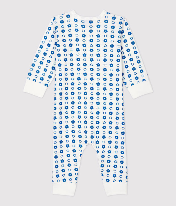 Babies' Retro Floral Footless Organic Cotton Sleepsuit white/blue