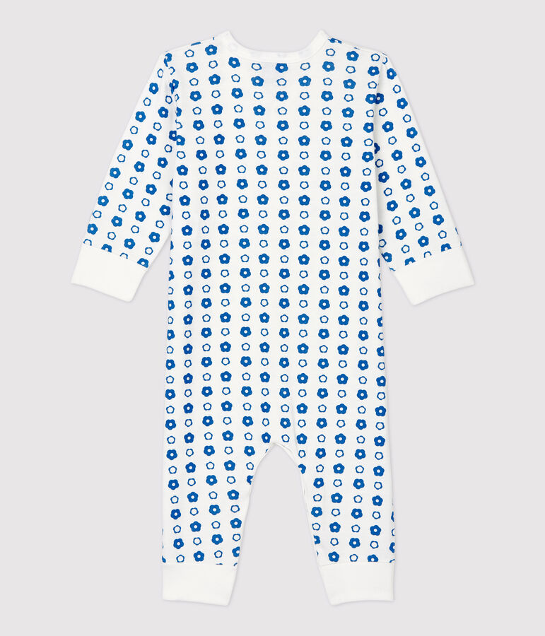 Babies' Retro Floral Footless Organic Cotton Sleepsuit white/blue