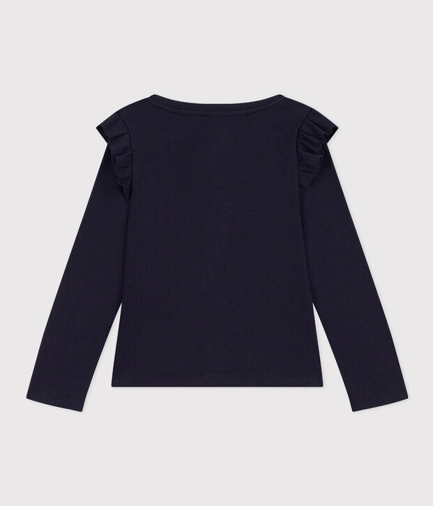 Girls' long-sleeved cotton T-shirt blue