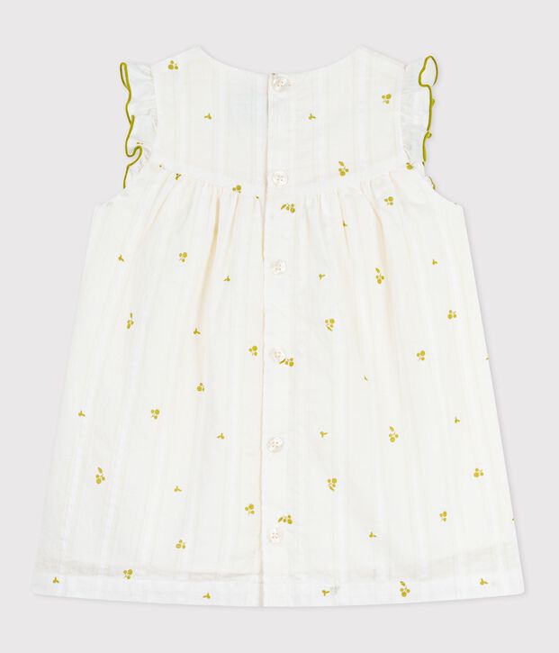 Babies' sleeveless floral print cotton dress white/green
