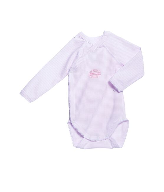 Newborn baby girl long-sleeve bodysuit in milleraies stripe VIENNE pink/ECUME white