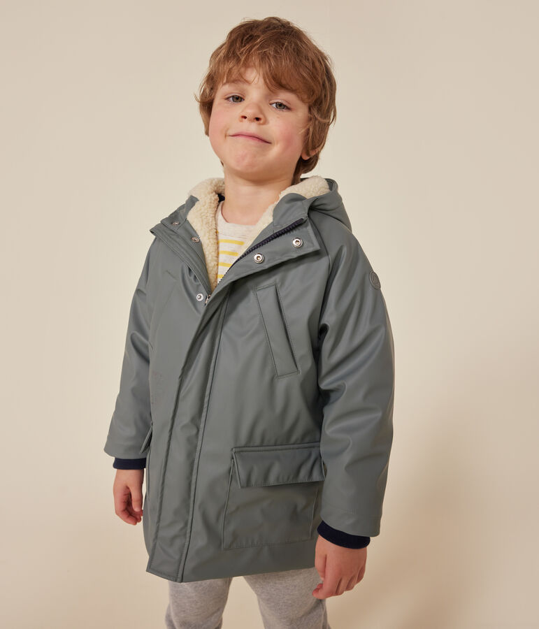 Children's warm sherpa-lined raincoat green