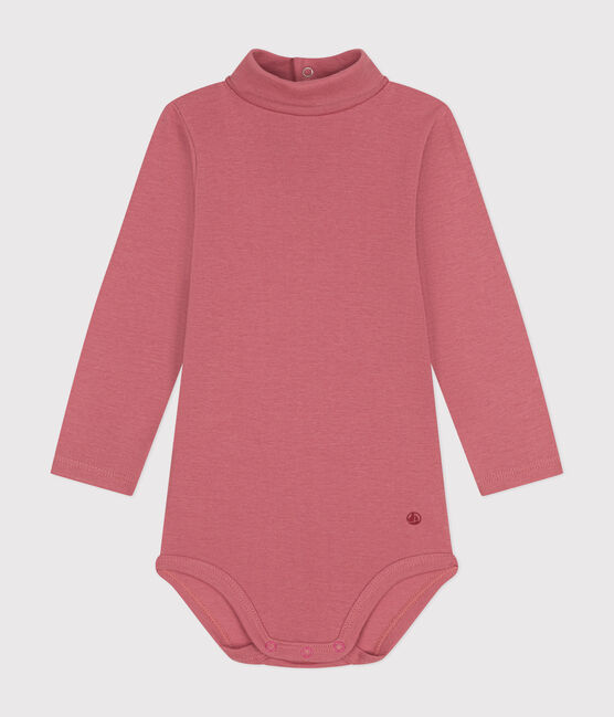 Babies' Long-Sleeved Roll Neck Cotton Bodysuit ROSEWOOD pink