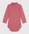 Babies' Long-Sleeved Roll Neck Cotton Bodysuit ROSEWOOD pink