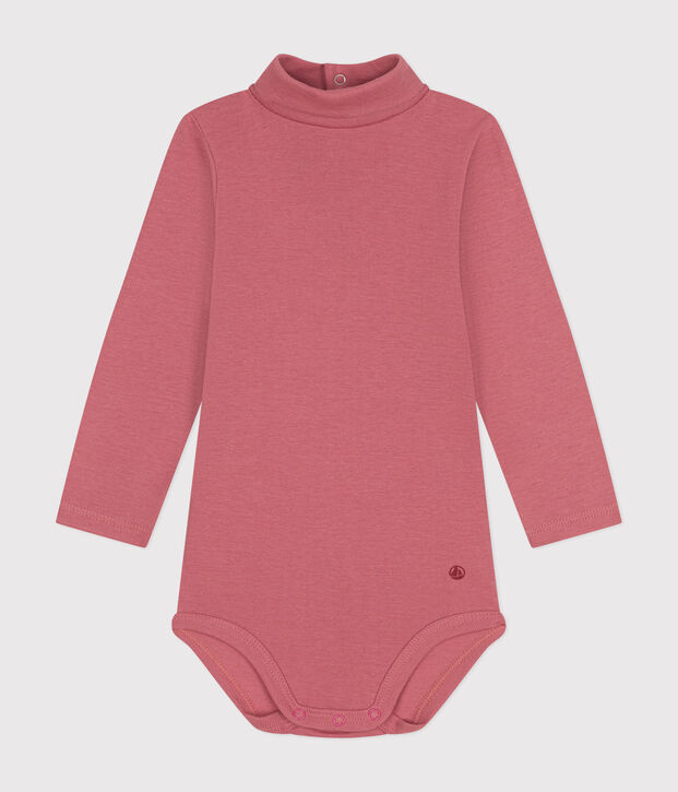 Babies' Long-Sleeved Roll Neck Cotton Bodysuit pink