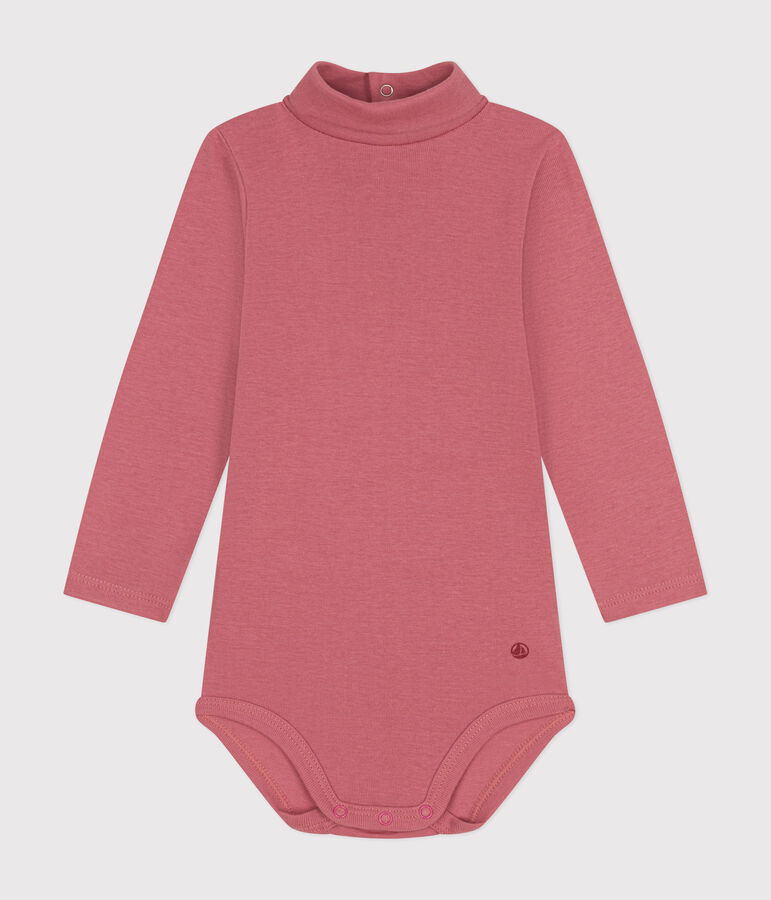 Babies' Long-Sleeved Roll Neck Cotton Bodysuit pink