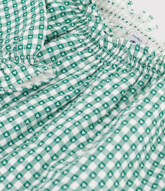 Children's long-sleeved printed cotton blouse green/white