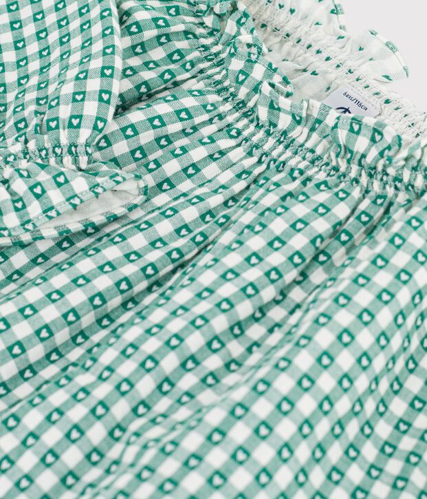 Children's long-sleeved printed cotton blouse green/white