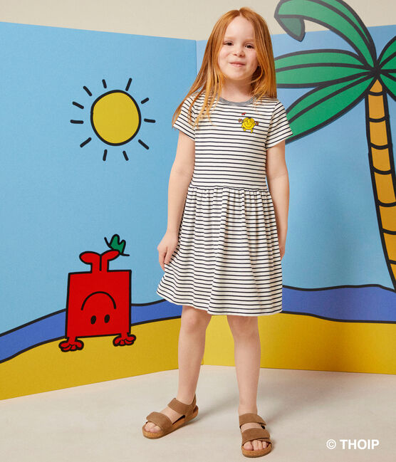 Girls' cotton Mr. Men and Little Miss dress MARSHMALLOW white/SMOKING blue