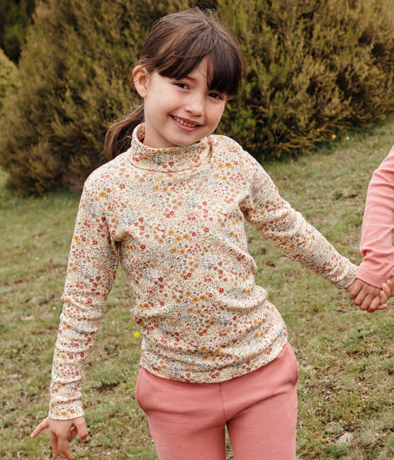 Girls' cotton rollneck top AVALANCHE /CUIVRE /MULTICO
