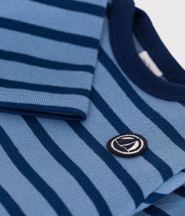 Babies' thick cotton Breton top blue/blue