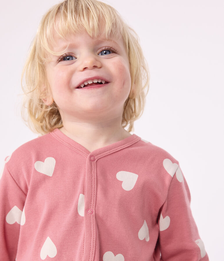 Babies' printed cotton footless pyjama suit pink/white